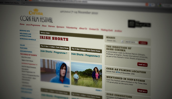 Website for Corona Cork Film Festival